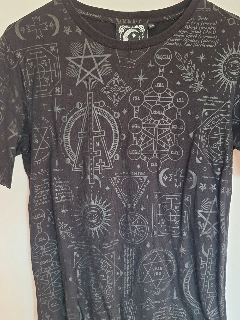 Killstar Unisex Unholy Sabbath Black Occult Pattern Tee Size XS